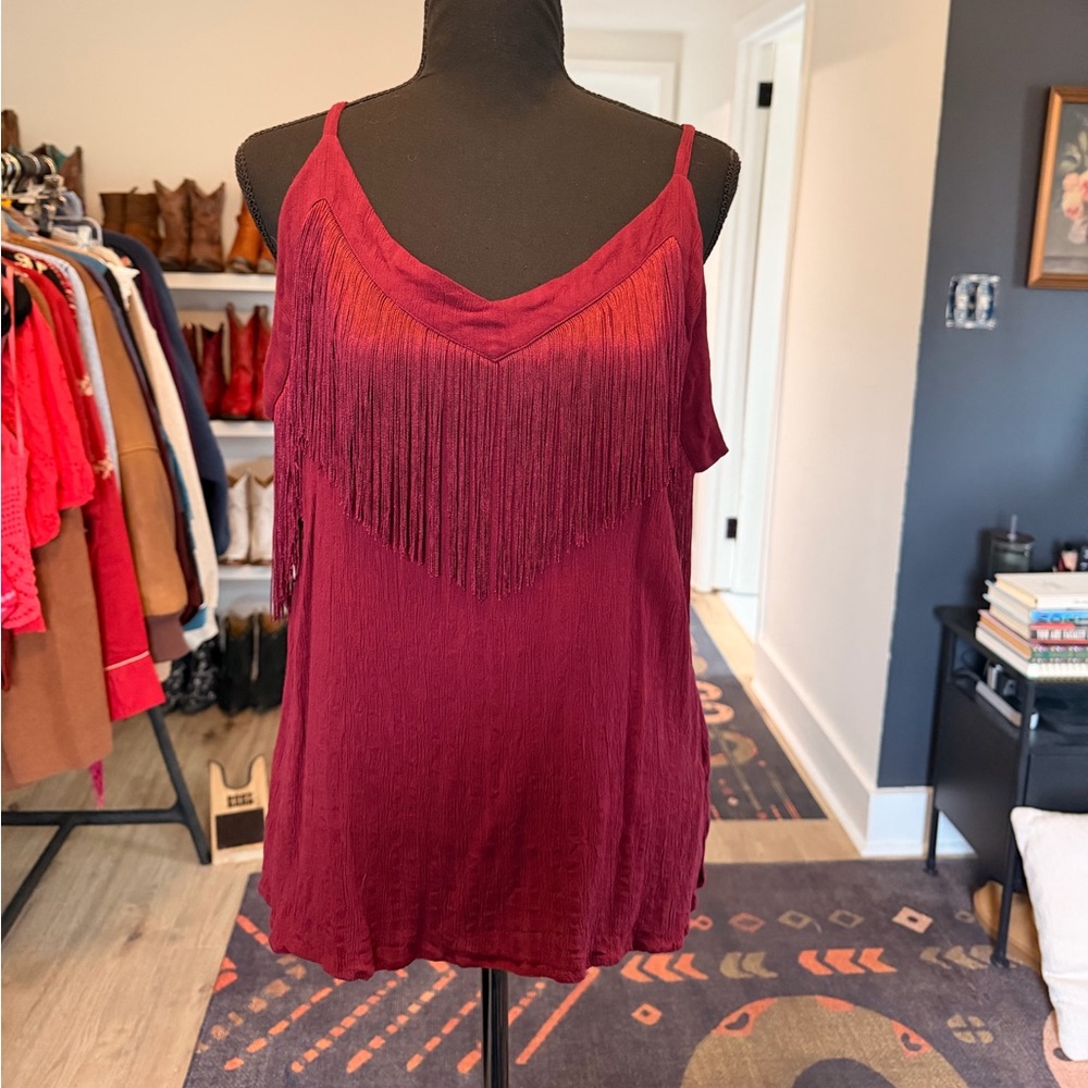 Idyllwind Burgundy Fringe Cami Top